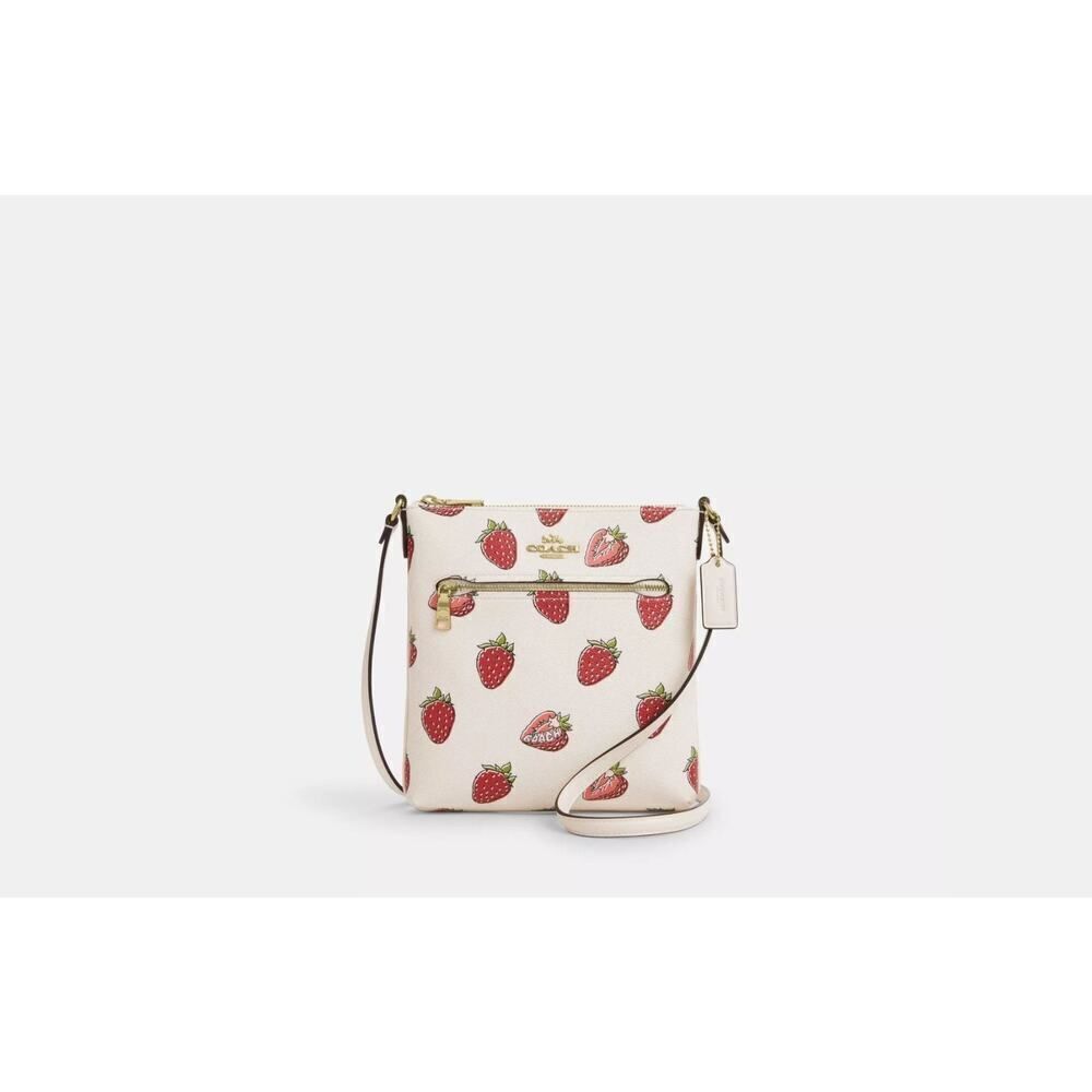 NWT COACH CAQ09 Mini Rowan File Bag With Strawberry Print Coated Canvas Leather - Picture 4 of 5